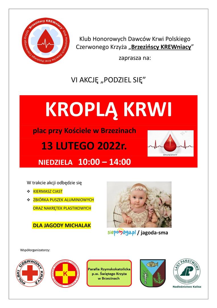 Zaproszenie do udziału w VI akcji „Podziel się kroplą krwi” w Brzezinach – 13.02.2022 r.